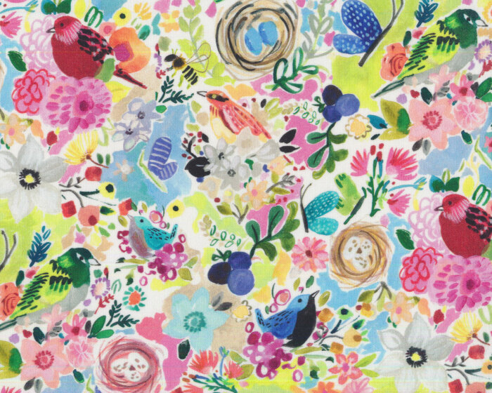 Patchworkstoff MIDSUMMER DREAM, Blumen und Vögel, Dear Stella