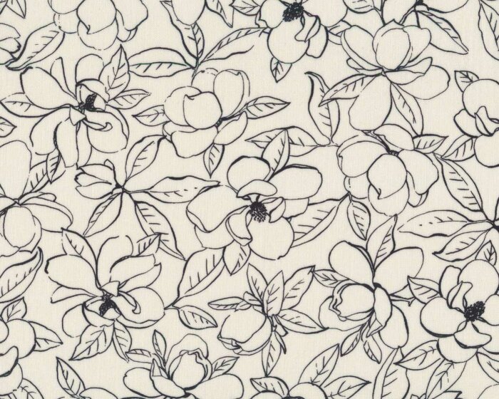 Patchworkstoff MAGNOLIAS, Blütenskizzen, weiß-schwarz, P&B Textiles
