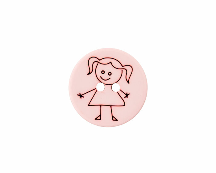 Gelaserter Kinderknopf mit Mädchen, Union Knopf rosa