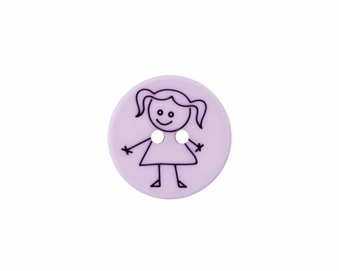Gelaserter Kinderknopf mit Mädchen, Union Knopf helllila
