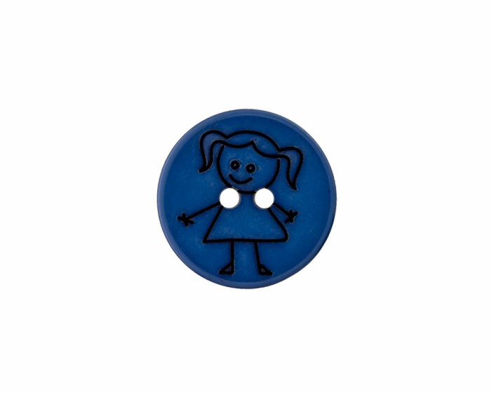 Gelaserter Kinderknopf mit Mädchen, Union Knopf marineblau