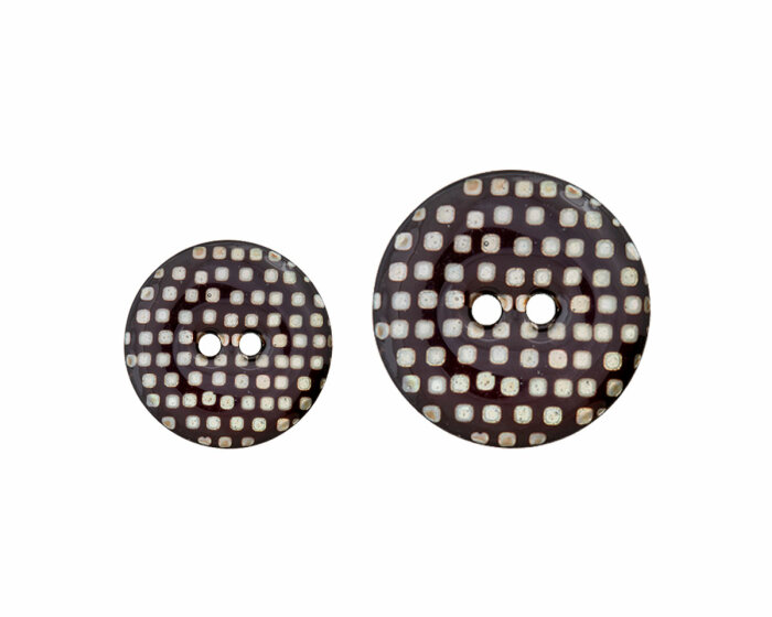 Perlmuttknopf mit kleinen Quadraten, schwarz-weiß, Union Knopf 23 mm