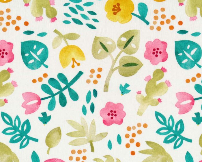 Baumwolljersey SUMMER FLOWERS, Blumen und Früchte, Hilco