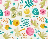 Baumwolljersey SUMMER FLOWERS, Blumen und Früchte,...