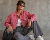 Jeansstoff aus Baumwolle, Streifen, rot, PS fabrics