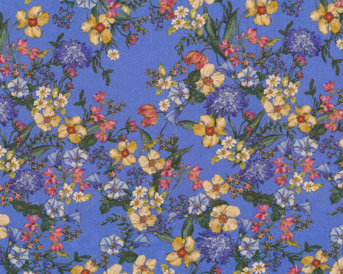 Viskosestoff FLOWER PRINT, Blumen, blau