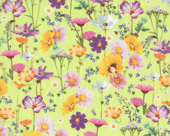Baumwollbatist CAMILLA, Sommerblumen, hellgrün, Hilco