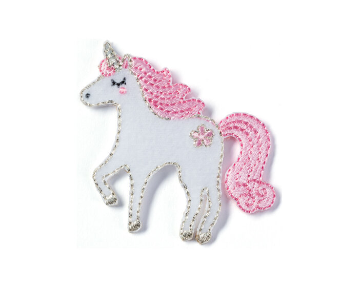 Bestickte Applikation EINHORN mit Metallic-Garn, rosa, Prym