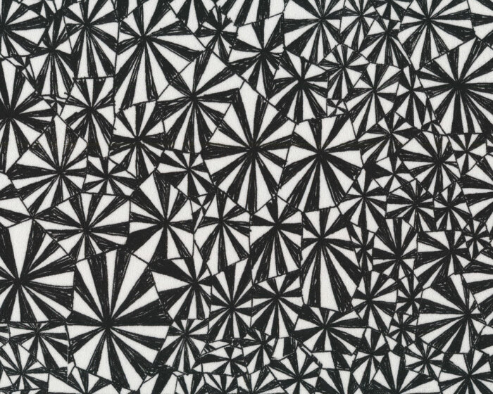 Viskosekreppstoff GEOMETRIQUE, Strahlen-Vielecke, schwarz-weiß, Hilco