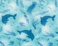 Baumwolljersey CAPTAIN DIVING, Delfine und Algen, Hilco