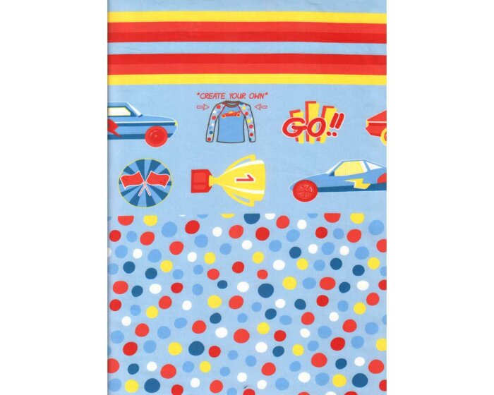 50-cm-Panel Baumwolljersey DOTS GO, Punkte und Rennautos, hellblau, Hilco