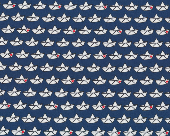 Baumwollstoff LOVEBOAT, Papierboote, dunkelblau, Cherry Picking