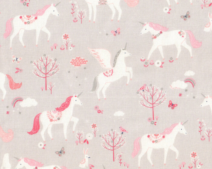 Baumwollstoff FAIRYTALE, Einhörner im Märchenwald