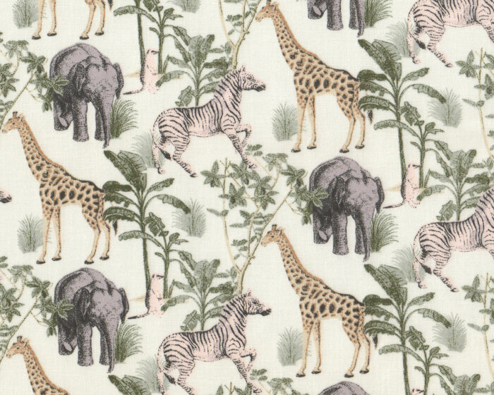 Baumwollstoff AFRIKA, Giraffe, Zebra und Elefant
