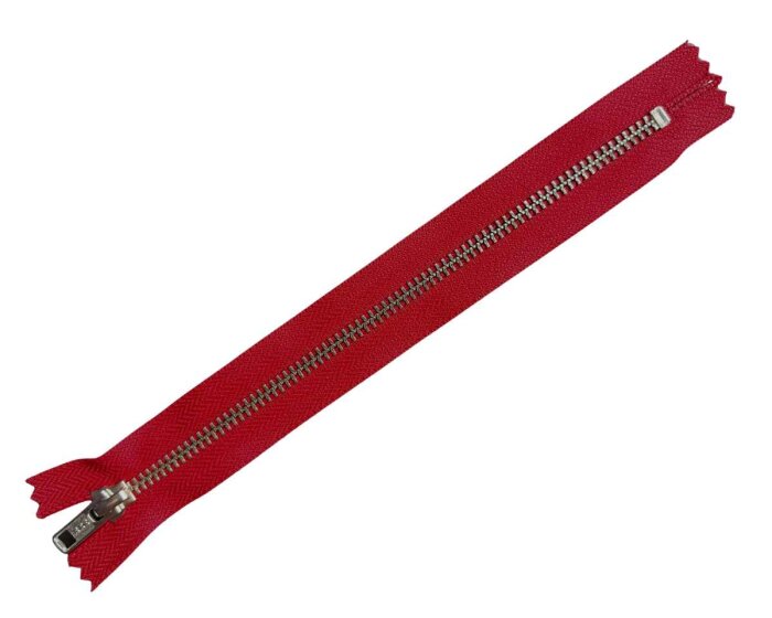 YKK Reißverschluss METALLZAHN, silber, nicht teilbar rot 12 cm