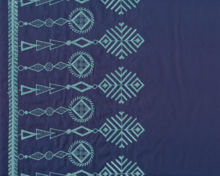 Viskose-Satinstoff ART DECO, Bordüren-Stickerei, dunkelblau, Toptex