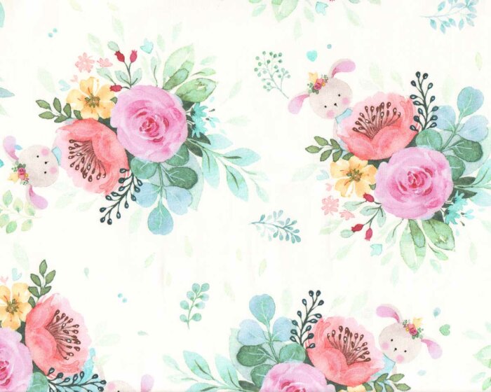 Sweatstoff GIRLS BOUQUET, Blumensträuße mit Hase, Hilco