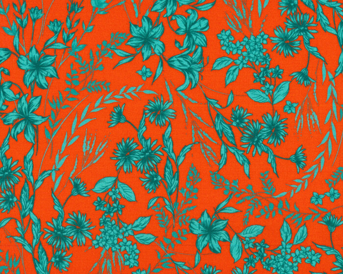 Viskose-Jersey SCARA,  Blütengräser, orange, Toptex