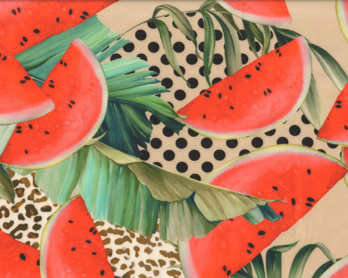 Stretchstoff Scuba-Print MOSAIK, Melonen, rot, Toptex