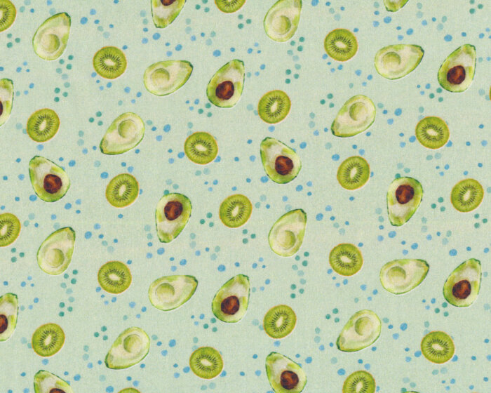 Baumwollstoff FRUITS, Avocado und Kiwi, hellgrün, Toptex