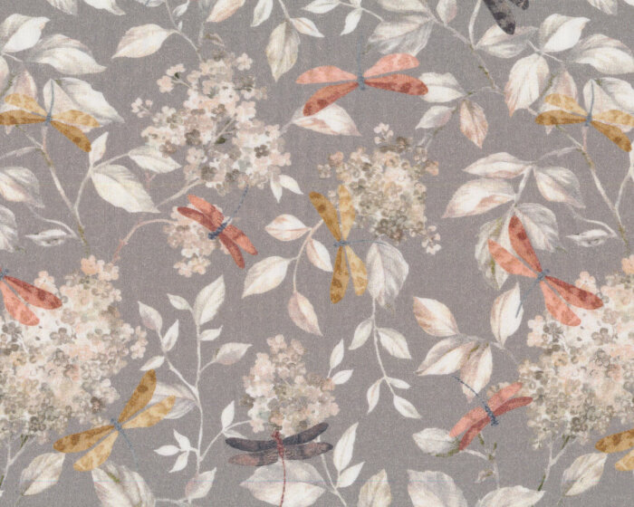 Baumwollstoff ELDER, Libellen, grau, Toptex