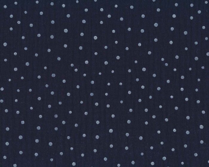 Baumwollstoff DOUBLE GAUZE DOTS, Punkte, dunkelblau, Hilco