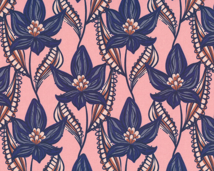 Baumwolljersey LILIANA PEACH, Lilienblüten, rosa, Hilco