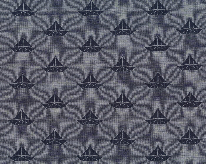 Baumwoll-Jacquardjersey MARITIM SCHIFFCHEN, Segelboote, dunkelblau, Hilco
