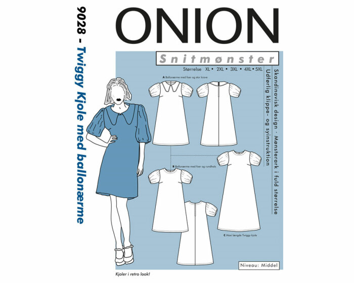 Retrokleid mit Ballonärmeln, PLUSGRÖSSE Schnittmuster ONION 9028