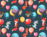 Baumwoll-Sweatstoff ILJA, Füchse mit Luftballons,...
