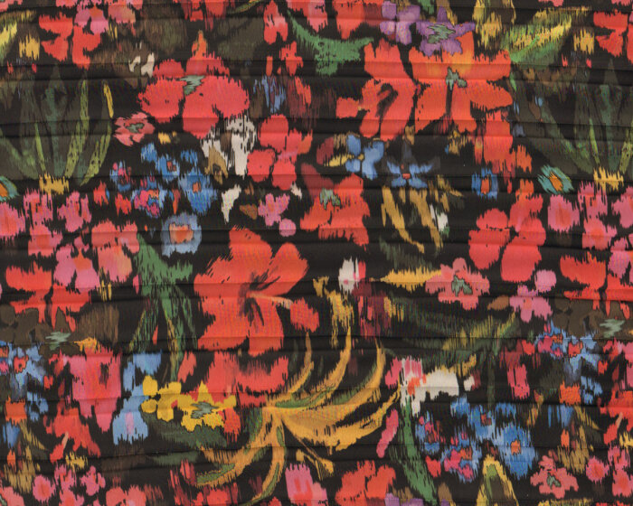 Plisseestoff FLOWER CREPE, Hibiskusblüten, hellrot-schwarz, Fibre Mood