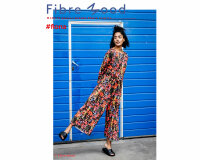 Plisseestoff FLOWER CREPE, Hibiskusblüten, hellrot-schwarz, Fibre Mood