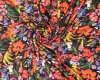 Plisseestoff FLOWER CREPE, Hibiskusblüten, hellrot-schwarz, Fibre Mood