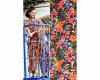 Plisseestoff FLOWER CREPE, Hibiskusblüten, hellrot-schwarz, Fibre Mood