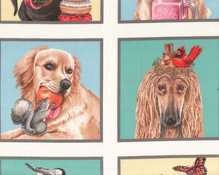 60-cm-Rapport Patchworkstoff DOGGIE DRAMA, Hunde, Elizabeths Studio