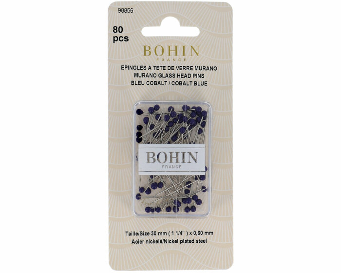 Glaskopfstecknadeln aus Muranoglas EXTRAFEIN, verschiedene Farben, Bohin dunkelblau