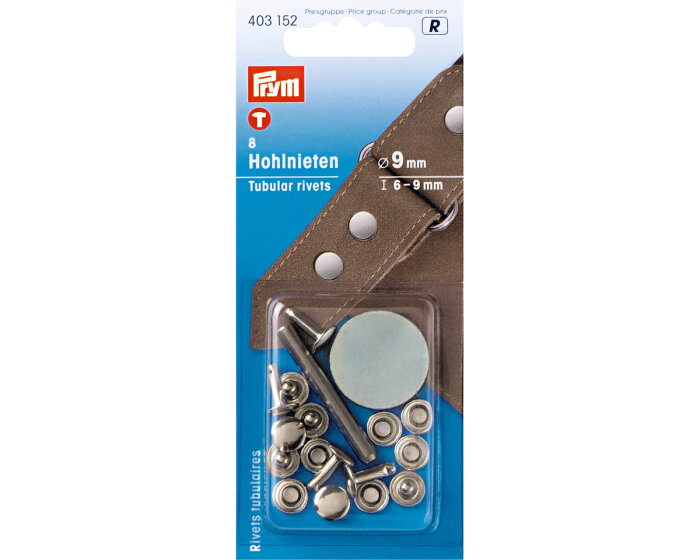 Hohlnieten, silber, Prym 9 mm (4-6 mm Materialstärke)