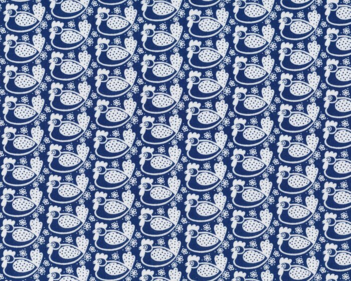 55 cm Reststück Westfalenstoff KLASSIKER HENNE, Hühner, blau-weiß