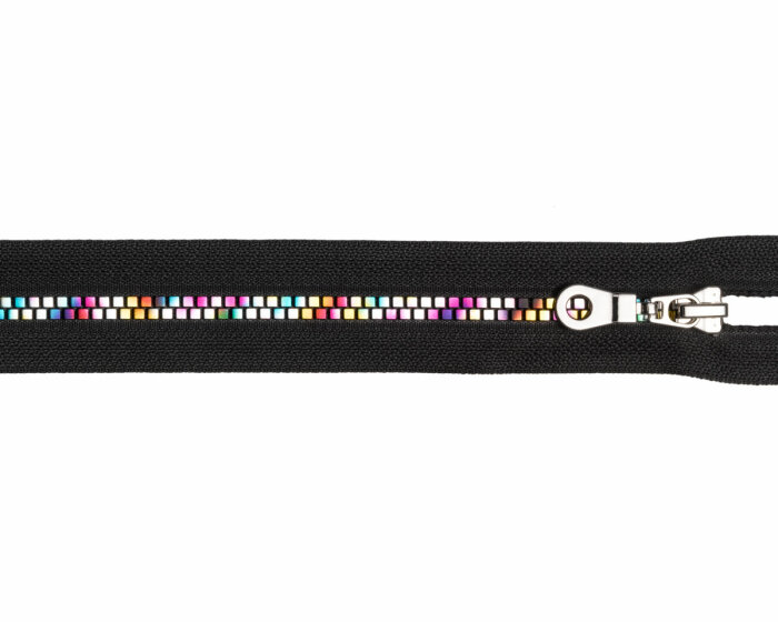 Reißverschluss FASHION METALLIC mit Kunststoffzahn, teilbar, Prym 55 cm schwarz-bunt