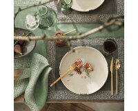 Jacquard-Halbleinenstoff OTTOMANN, Überbreite, Blattwerk-Ornament, taubenblau, Leitner Leinen