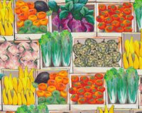 Patchworkstoff BLISSFUL BOUNTY, Gemüse-Kisten, Blank...