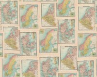Patchworkstoff OLD SCHOOL MAP, Atlas-Karten, hellbeige