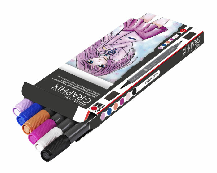 6 Aquarellfilzstifte GRAPHIX Ma Ke Manga, Marabu