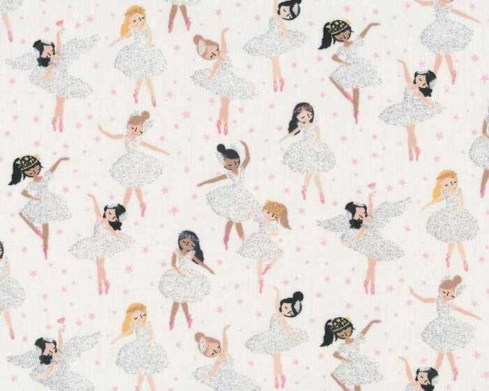 Metallic-Patchworkstoff MUSIC BOX, Ballerinas, weiß, Dear Stella