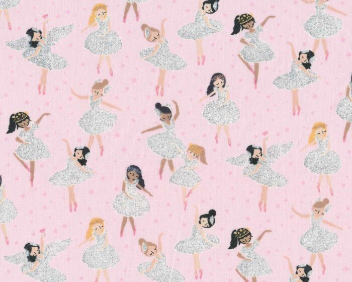 Metallic-Patchworkstoff MUSIC BOX, Ballerinas, rosa, Dear Stella
