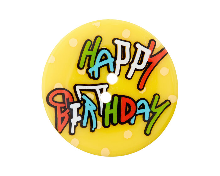 Großer Kinderknopf GEBURTSTAG mit Schriftzug, Union Knopf