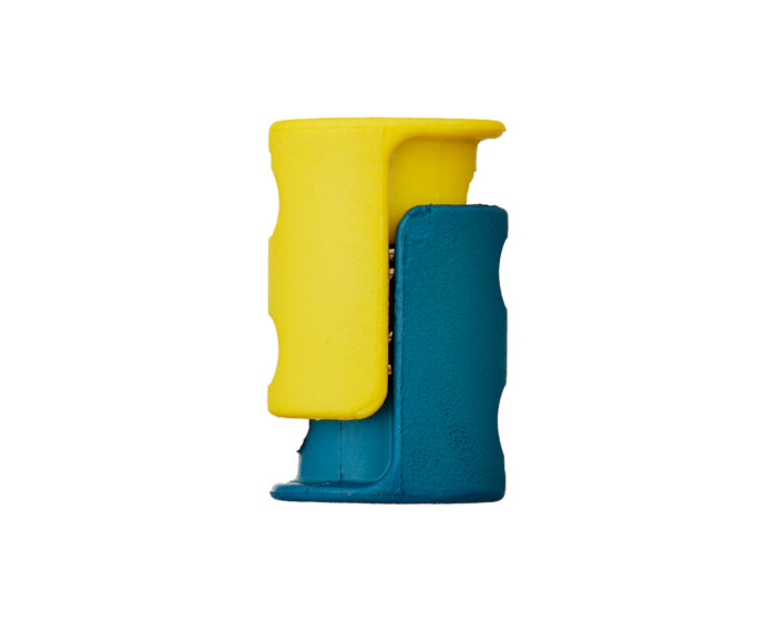 Doppelkordelstopper 6 mm Durchlass, Union Knopf gelb-petrol
