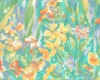 Baumwoll-Dekostoff mit Frühlingsblumen, türkisgrün