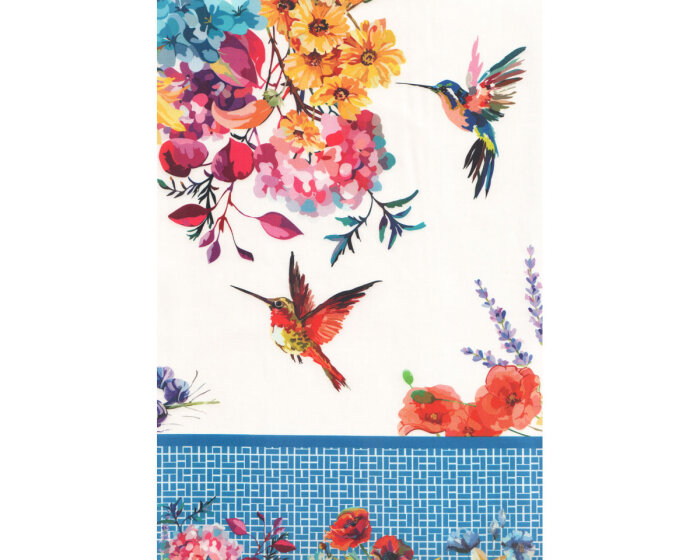 90-cm-Panel Patchworkstoff HUMMINGBIRD LANE, Blumen und Kolibris, In The Beginning
