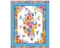 90-cm-Panel Patchworkstoff HUMMINGBIRD LANE, Blumen und Kolibris, In The Beginning